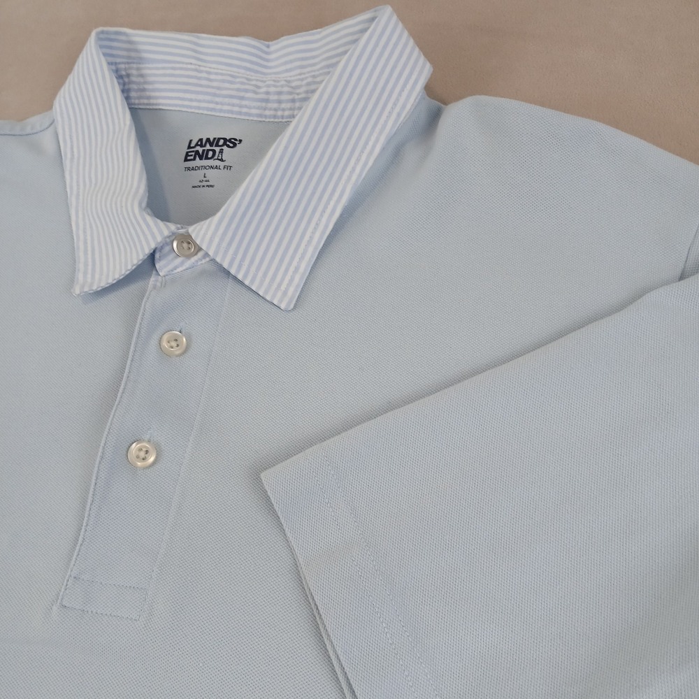 Lands End‎ Large Mens Polo Shirt Knit Striped Collar FLAW 23x30 Tall